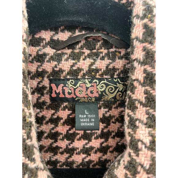 Mudd Women's Peacoat Jacket Houndstooth Button Pocket Lined Wool Blend Large - Picture 9 of 9
